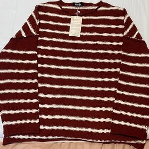 H&M Burgundy and Cream Striped Crewneck Sweater. BTFBM
